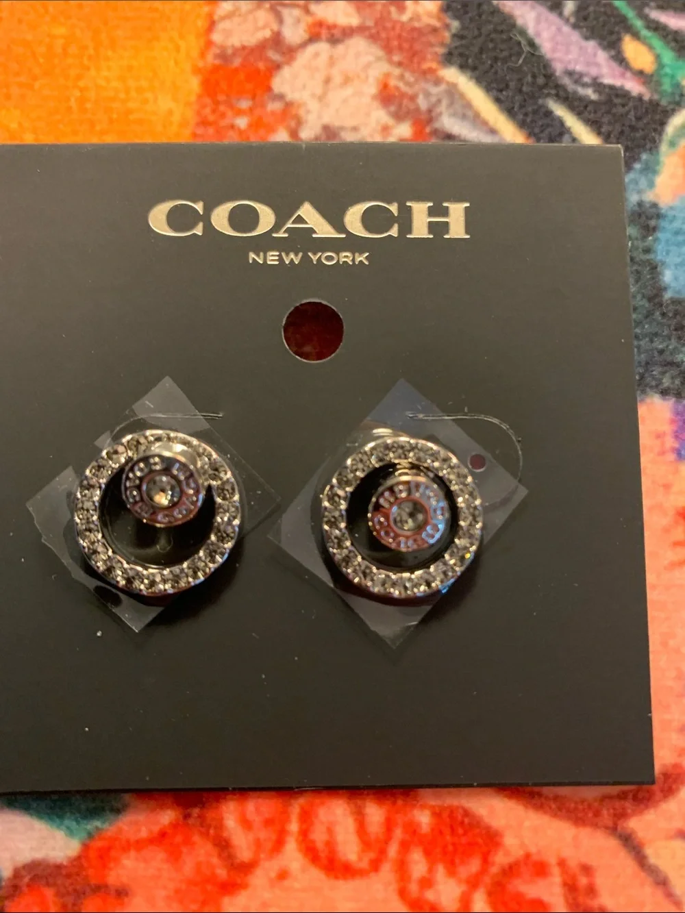 Coach Crystal Circle Logo Stud Earrings in Silver - Picture 2 of 5